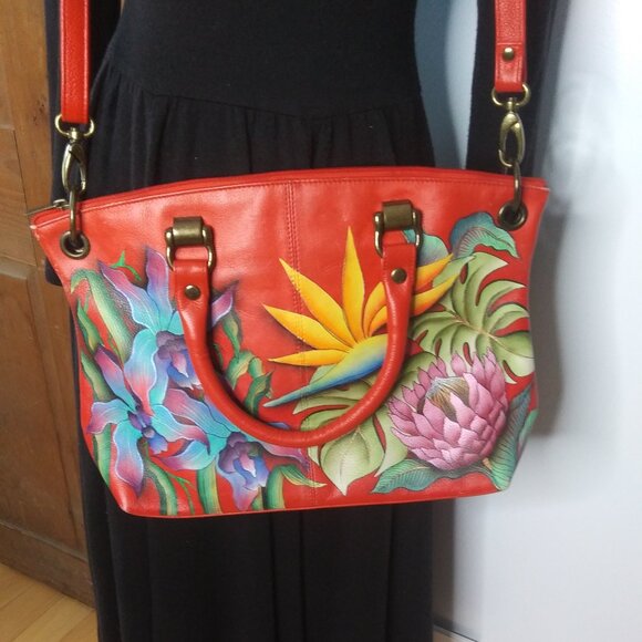Anuschka ISLAND ESCAPE  Leather bag With Tropical Flowers hand painted - Picture 1 of 16